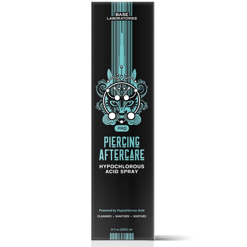 BASE LABORATORIES Piercing Aftercare Hypochlorous Acid Spray PRO - 8 OZ | Saline Solution Piercing Aftercare - Saline Spray for Ear Piercings, Bumps & Keloids | Ear, Nose, Belly - 2PK