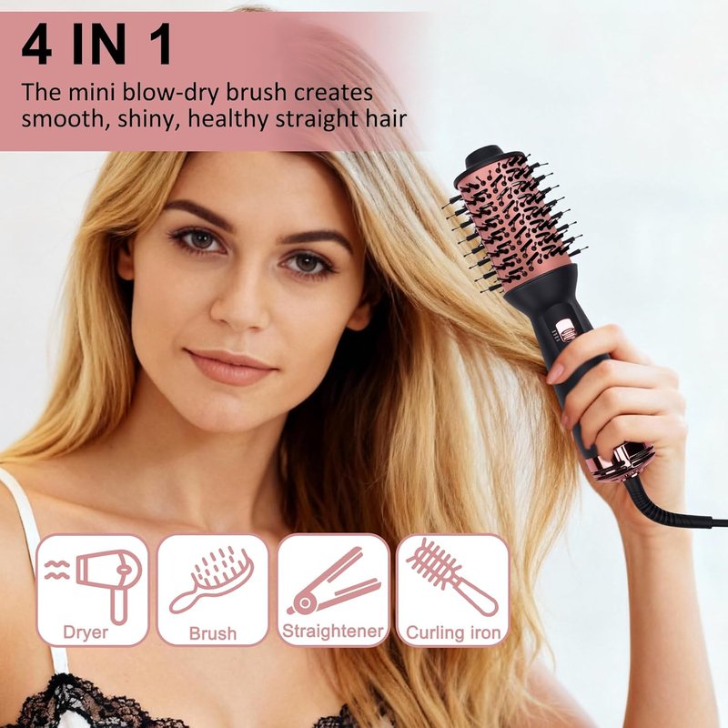 Travel Hair Dryer Brush - Mini Dual Voltage Blow Dryer with 3 Settings | Comb & Dry in One Step, Tames Frizz