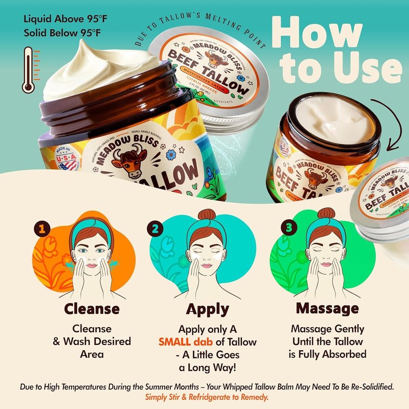 Beef Tallow for Skin - Moisturizer Cream - 100% Grass Fed - Whipped Beef Tallow - Organic Jojoba Oil - Organic Shea Butter - Supports Eczema, Rosacea+ - Made in USA - Citrus Breeze - 4 oz