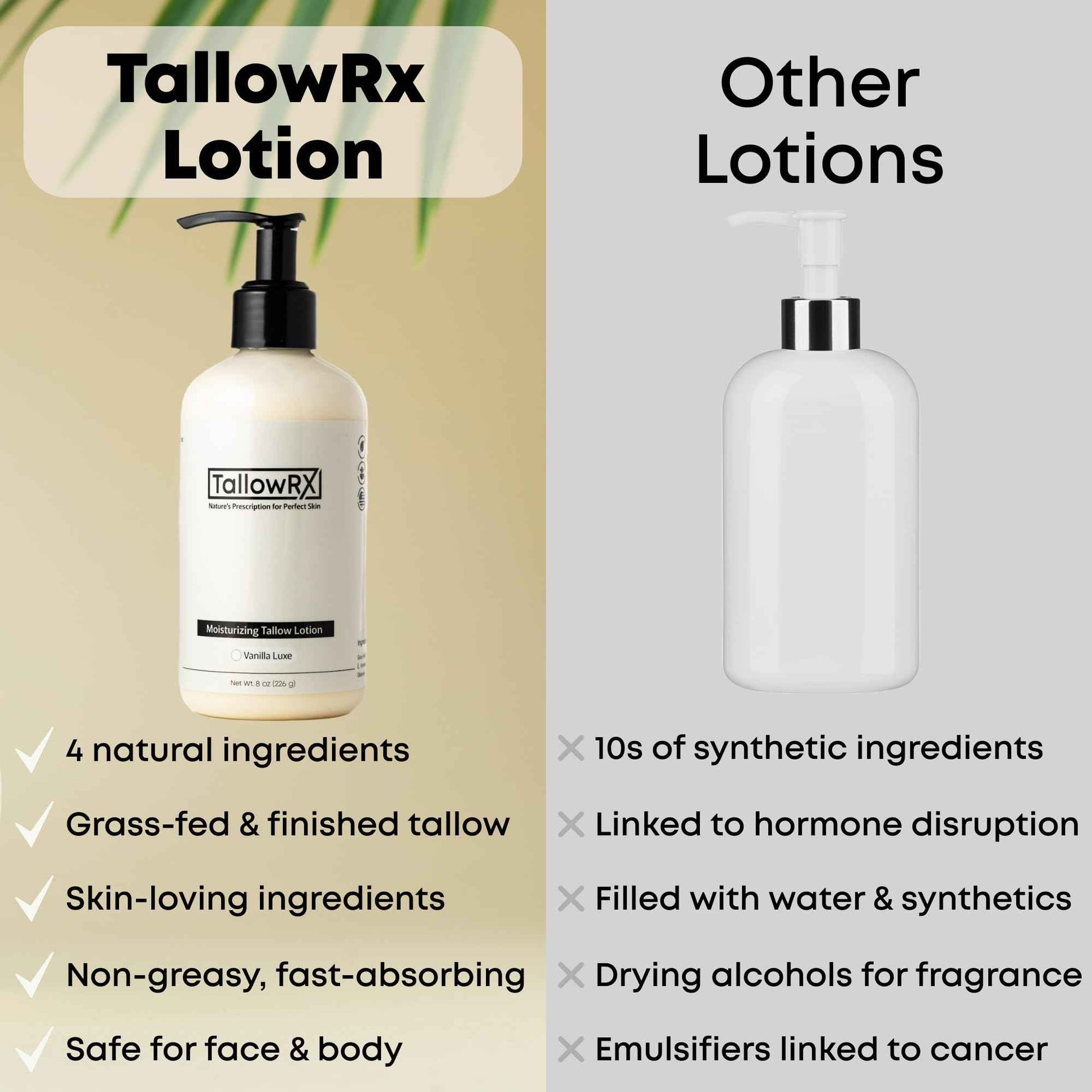 TALLOWRX Tallow Body Lotion – 100% Grass-Fed Beef Tallow for Skin, Face & Body – Pure & Organic Moisturizer with Jojoba Oil, Vitamin E (8 Fl Oz, Vanilla)