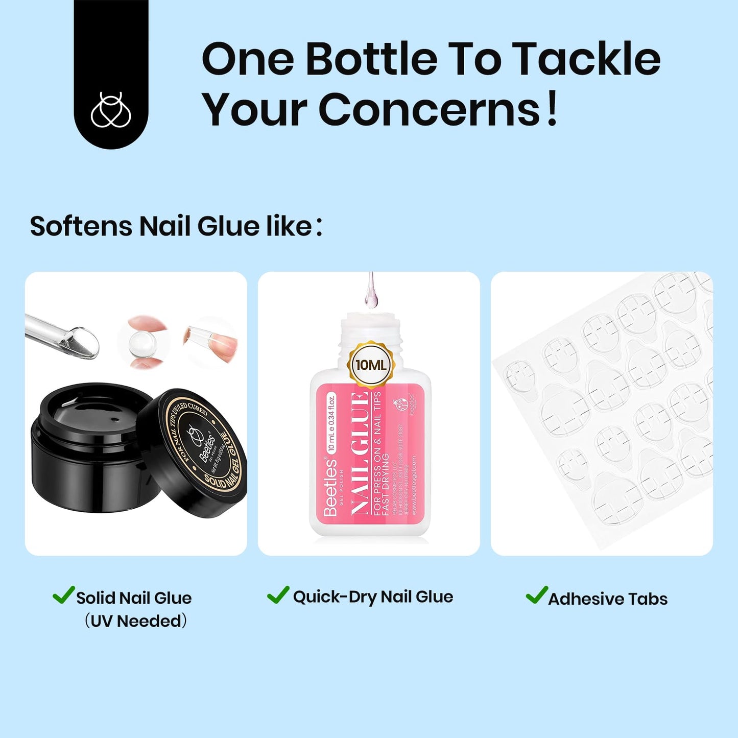 Beetles Nail Glue Remover with Cuticle Tool, 1 Pcs 20ml Press on Nail Remover Non-Acetone Adhesive for False Nail Tips Gentle Formula Not for UV Nail Glue Gel