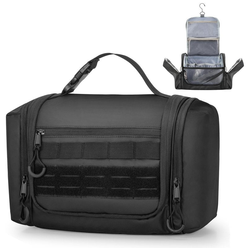 Prokva Hanging Toiletry Bag for Men, Tactical Dopp Kit Toiletry Travel Bag, Large Hygiene Organizer Shower Bag for Camping Outdoor, Black