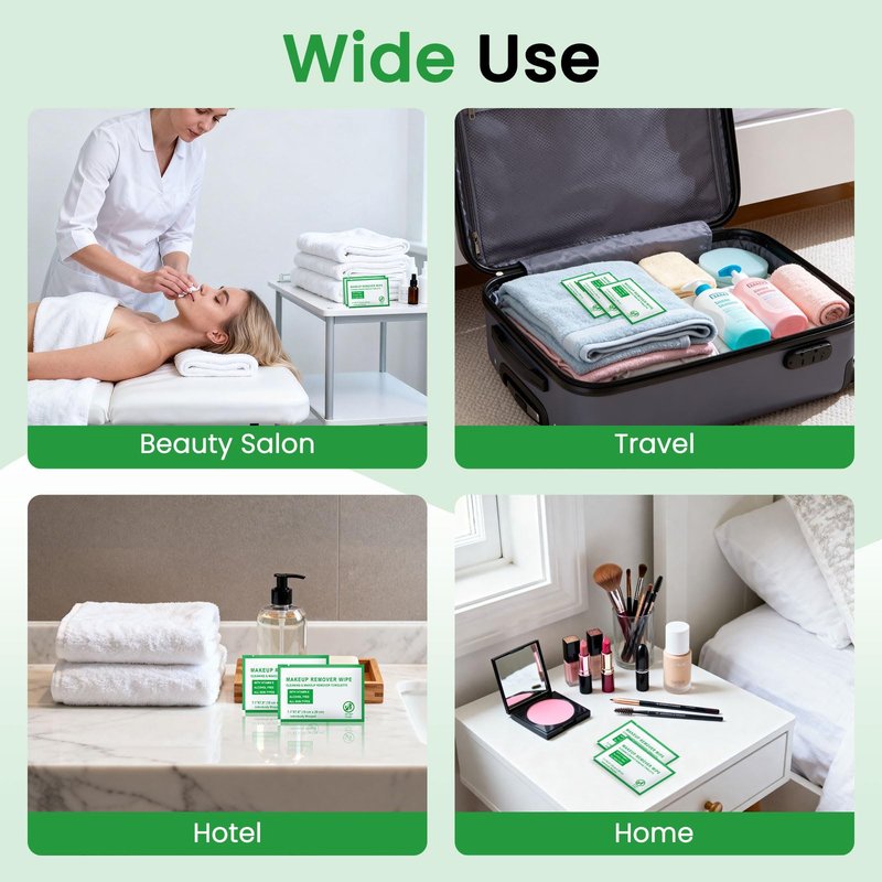 HAIFOTRVA Individual Makeup Remover Wipes Bulk - Pack of 200,Green Individually Wrapped Face Cleansing Wipes Travel Size for Mascara,Lipstick,Skin Care,Hotel Toiletries