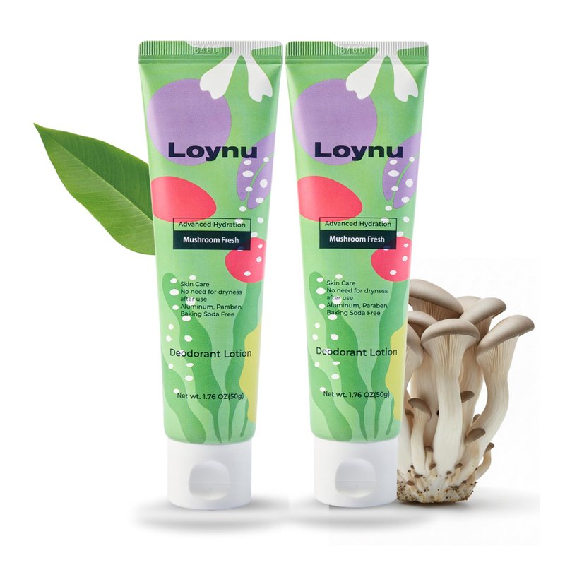 LOYNU Advanced Hydration Deodorant Lotion – All-Day Odor Control, Gentle Hypoallergenic Formula with Mushroom Extract Formula, Aluminum-Free, Paraben-Free 2Pcs