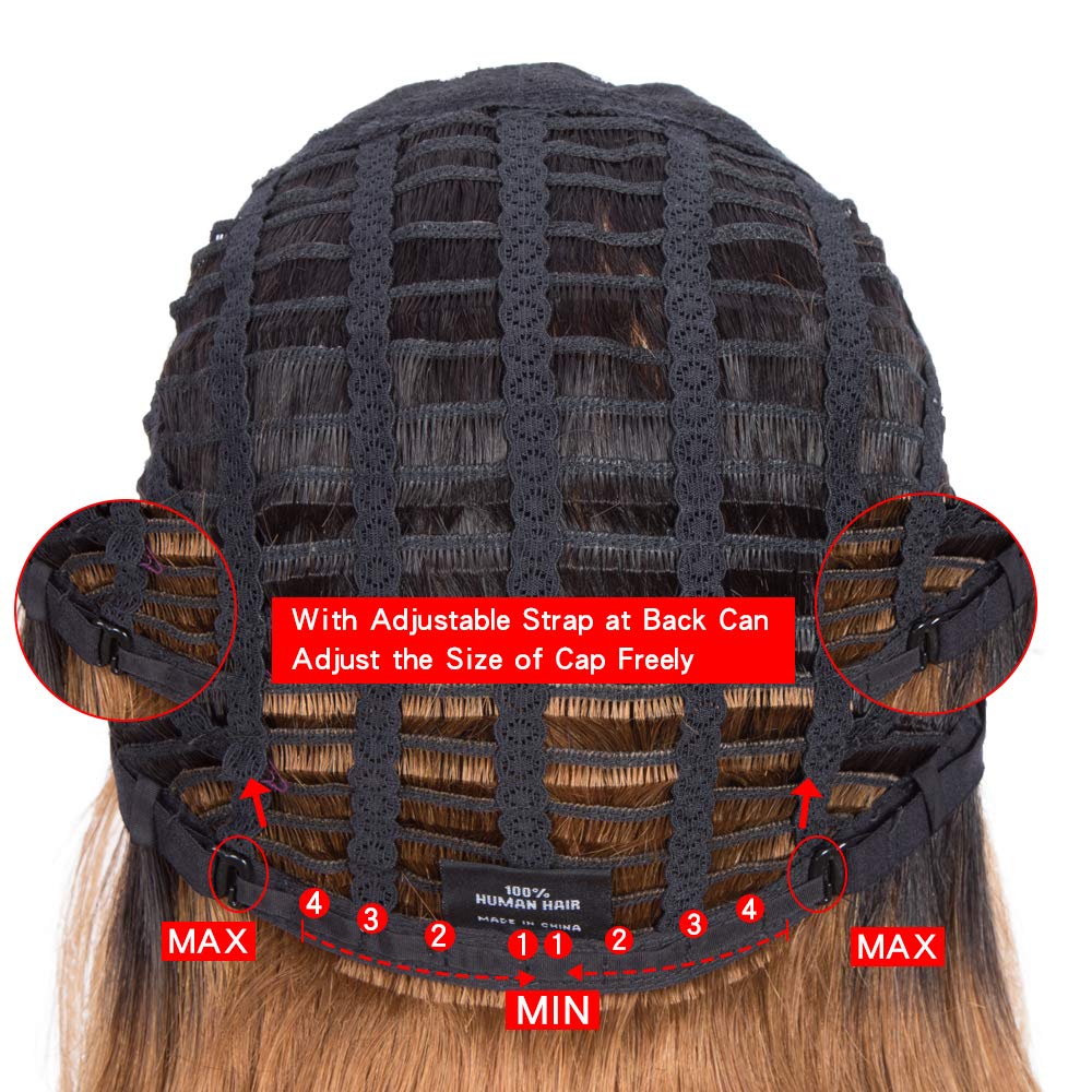 Spotlight 8 Inch Straight Bob Wig with Bangs Human Hair 180% Density Short Bob Human Hair Wigs with Bangs None Lace Front Wigs Brazilian Straight Hair Wig for Black Women (Ombre Brown, TT1B/30 Color)