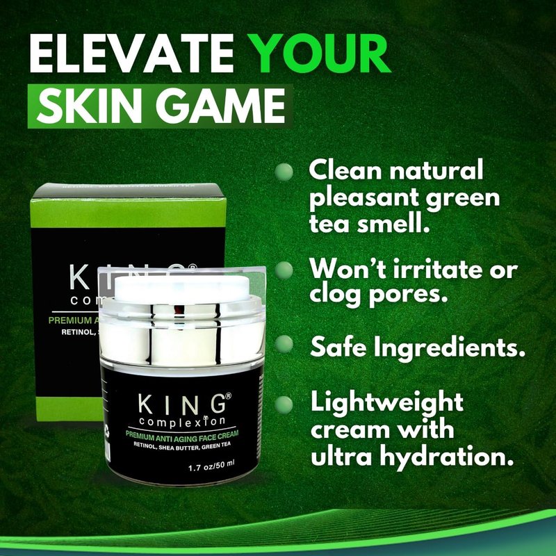 KING Complexion Mens Anti Aging Face Cream with Retinol – Organic Skin Care Face Moisturizer with Shea Butter – Non Greasy – Clean Ingredients, Lightweight – All Skin Types – Black Owned (1.7 oz)