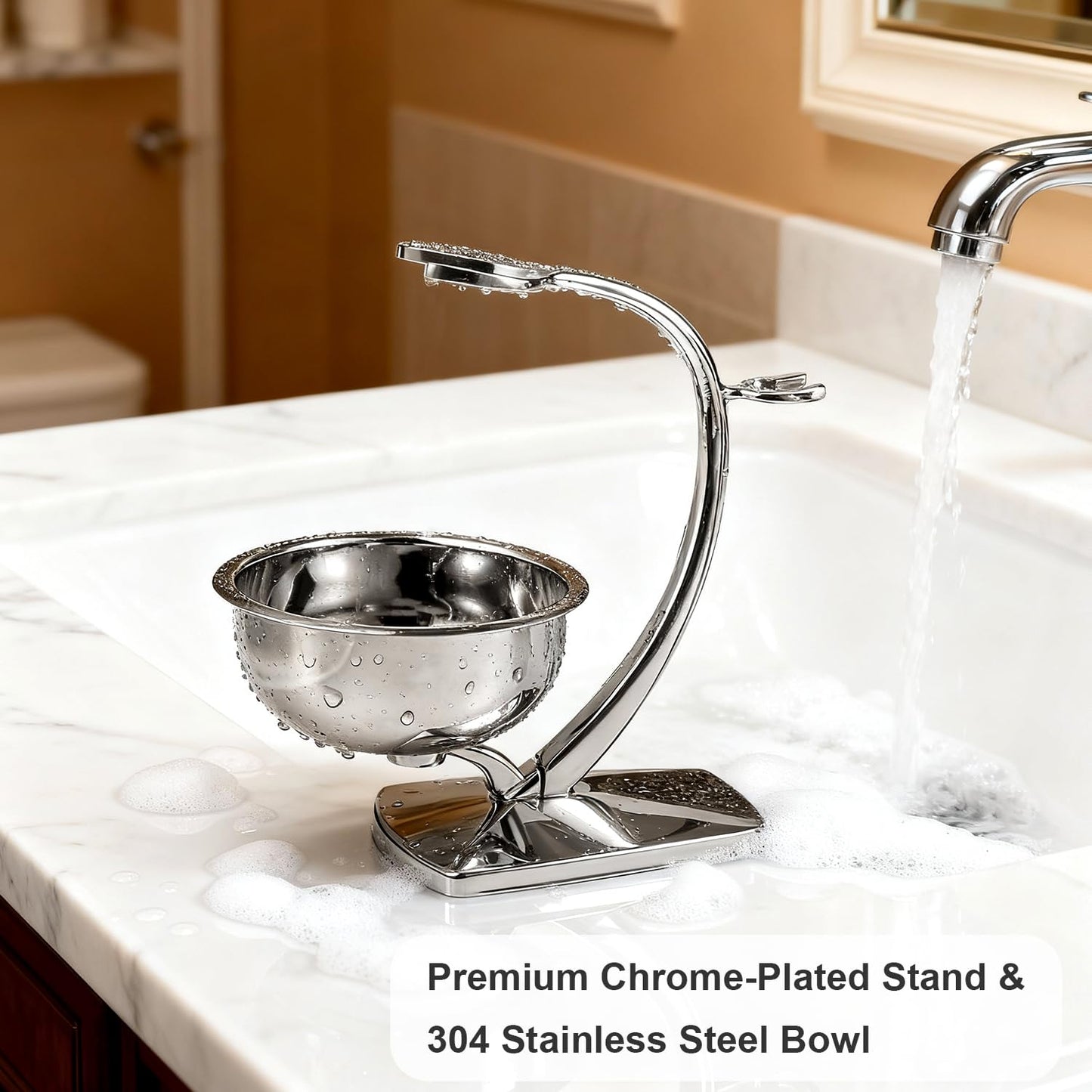 GRUTTI Shaving Bowl and Stand Set with Magnetic Base - 304 Steel Bowl & Chrome-Plated Alloy Stand, All-in-One Storage, Fits Most Razors & Brushes (Bowl & Stand Only)