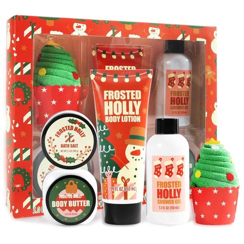 Christmas Bath Gift Set for Women, 5 PCS Bath and Body Gift Set,Holiday Stocking Stuffers with Shower Gel, Body Lotion, Mini Towel,Birthday Gifts for Women