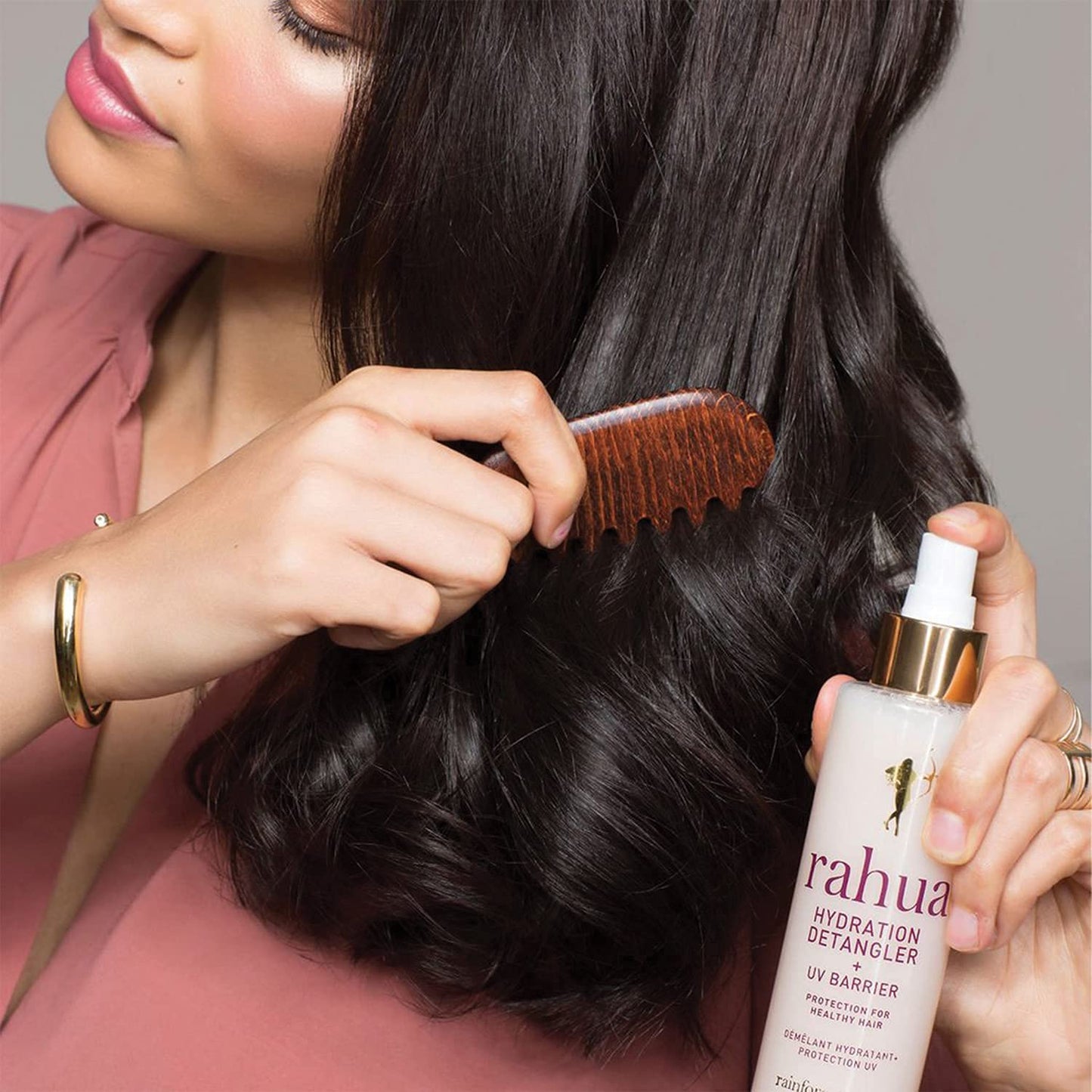 Rahua Hydration Detangler - UV Barrier Leave-In Spray for All Hair Types | Vegan Anti-Frizz Mist with Morete Oil - 6.5 Fl Oz