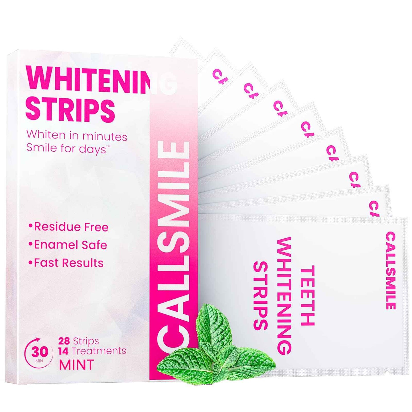CALLSMILE Teeth Whitening Strips - 14 Treatments Enamel Safe, Professional Teeth Whitening with Non-Slip Dry Strip Technology, Deep Stains Removal, No Sensitivity, Mint (28 Strips)