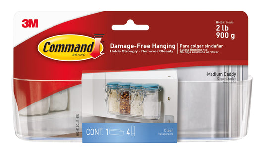 Command Medium Caddy, Holds up to 2 lb, 7.5" x 2.1" x 2.1", 1 Caddy with 4 Command Strips, Damage Free Organization Wall Mount to Cabinet, Kitchen, Pantry, Closet, or Under Sink