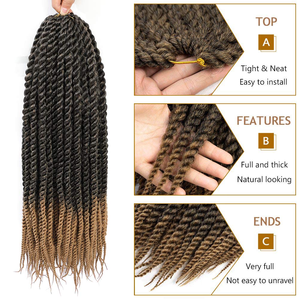 Admutty Havana Twist Crochet Hair, Jumbo Senegalese Twist Pre-Looped Synthetic Braiding Hair for Women, Soft & Lightweight Pre-Twisted Crochet Braids
