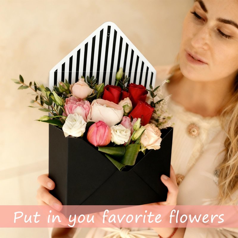 10 Pcs Florist Bouquet Envelope Boxes,Pink Stripe Style Flower Bouquet Package Gift Folding Paper Boxes for Florist Arrangements,Weddings,Birthdays,Mother's Day,Parties, Large Size 9.05 x 3 x 13.7Inch