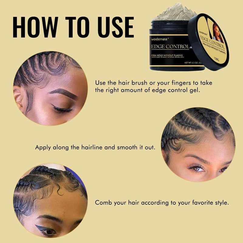 wodemate Edge Control Gel – Maximum Firm Hold Edge Control Stying Wax, Edge Smoother 24 Hour Long-Lasting for 4C Black Hair, Non-Greasy, No Flaking, No White Cast, 4.5 Fl Oz