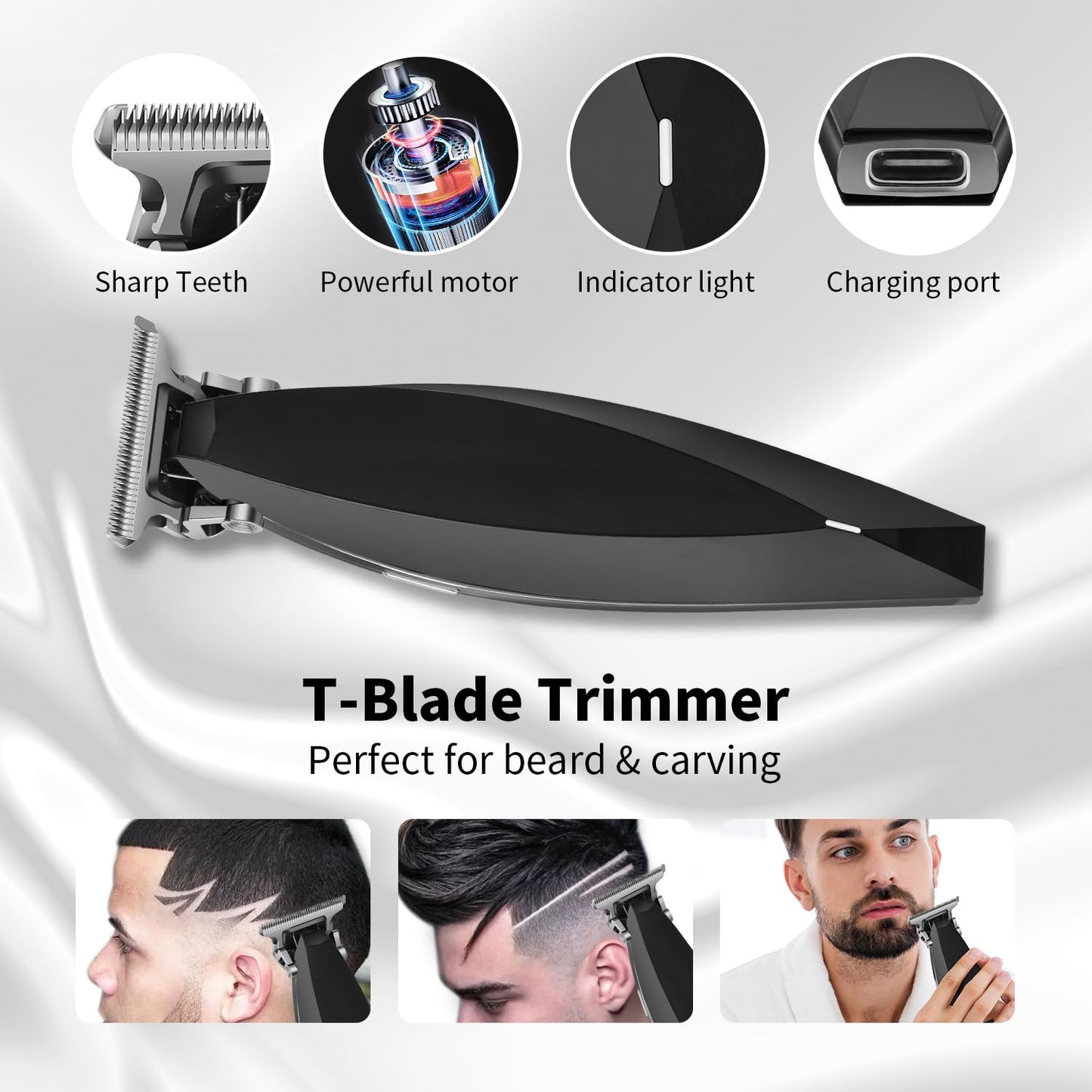 HIENA PRO Cordless Professional Beard Trimmers for Men, Rechargeable Electric T-Blade Hair Trimmer, Hair Cutting Clippers, USB Rechargeable Wireless, Gifts for Men