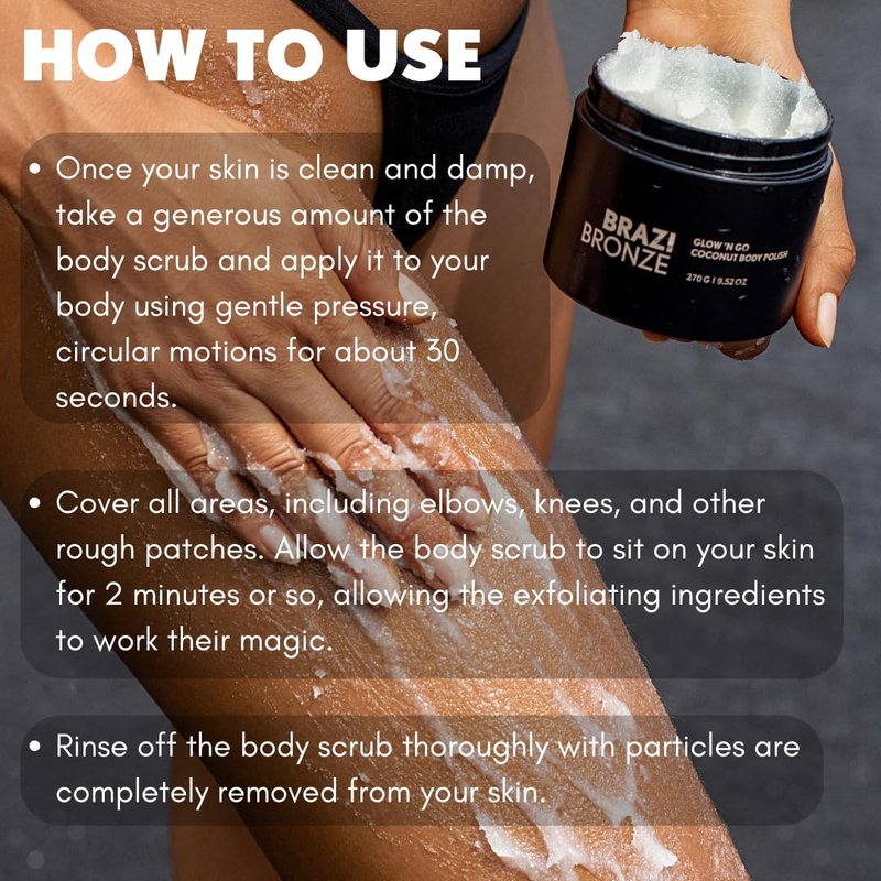 Brazi Bronze Glow n' Go Body Polish Body Scrub, Coconut Sugar Scrub with Natural Oils & Butters, Hydrating, Nourishing, Exfoliating Body Scrub, Coconut Oil, Shea Butter Scrub (9.52 oz)
