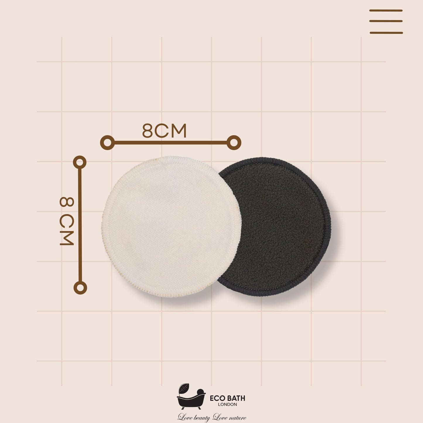 Eco Bath London Reusable Makeup Remover Pads - Set of 12, Natural Bamboo Cotton, Eco-Friendly, Soft and Washable Makeup Removal Pads