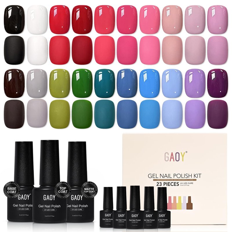 Gel Nail Polish Set - 23 Pcs with 20 Vibrant Colors & 3 Soak-Off Base/Top Coats | DIY Nail Art Kit