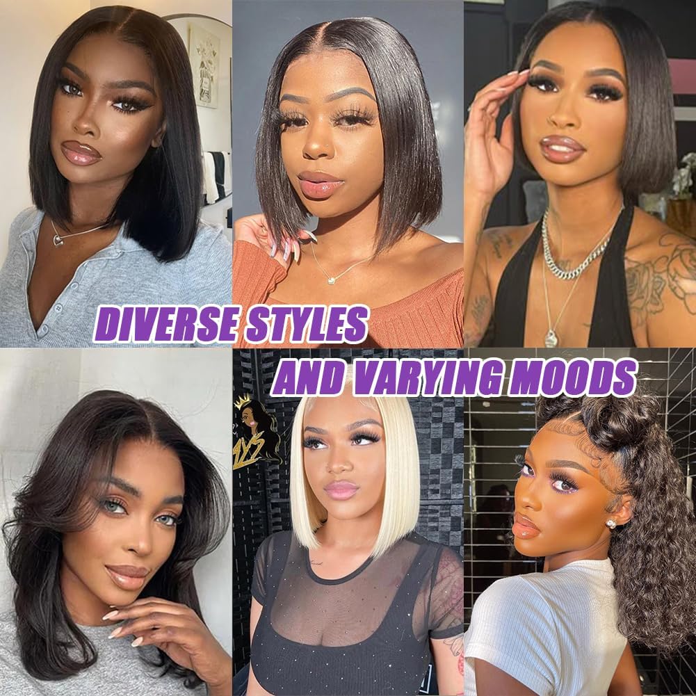 MUXFILLA 10 Inch Bob Wig Human Hair 13x4 HD Lace Front Wigs Pre Plucked Short Straight Lace Frontal for Black Women 180% Density Glueless, Nature Black