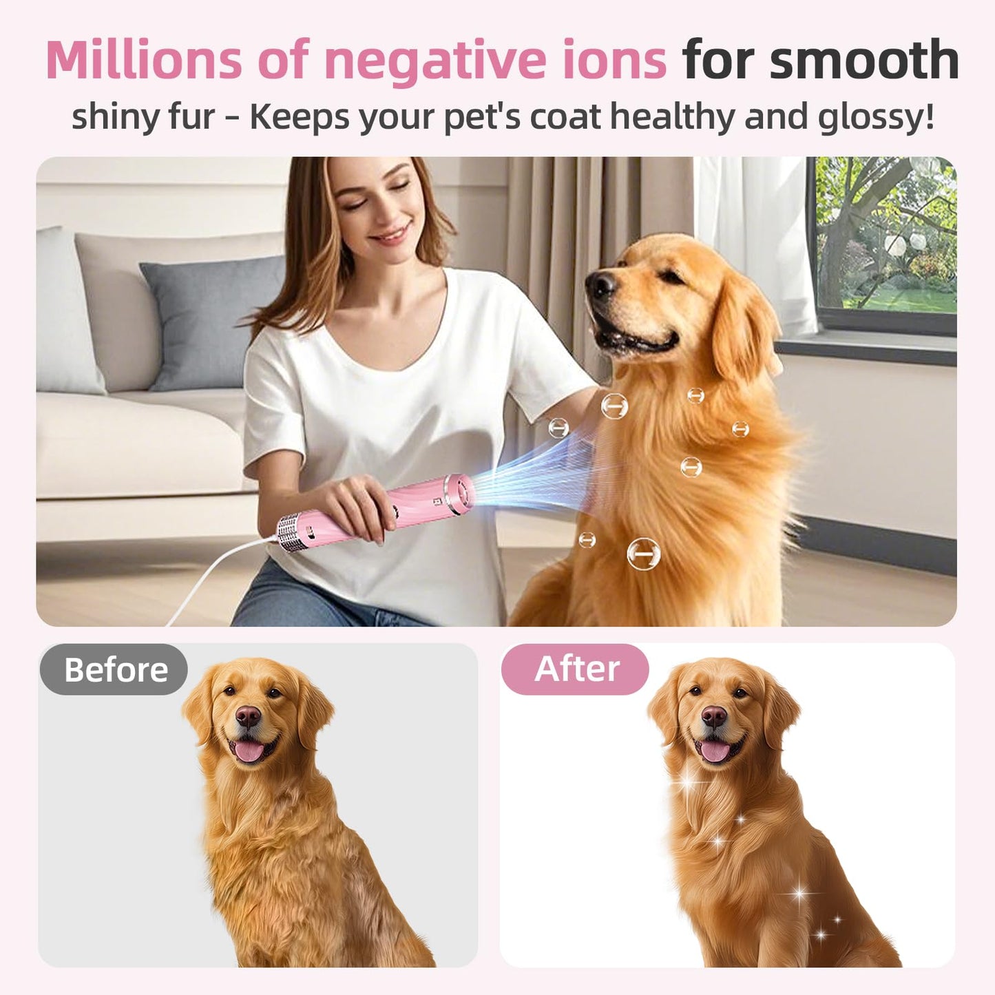 Morlivan Dog Hair Dryer with Slicker Brush, High Velocity Pet Blow Dryer for Grooming, Low Heat Low Noise Dog Grooming Supplies for Home Use, Includes 4 Nozzles for Drying & Brushing, Gray