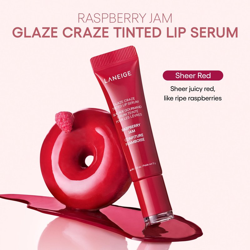 LANEIGE Glaze Craze Tinted Lip Serum, Raspberry Jam: Hydrating Lip Serum for Glossy, Nourished Lips with Plumping Polypeptides