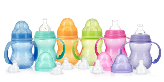 Nuby Non-Drip 3-Stage Wide Neck Bottle to Cup, 8 Ounce, Pack of 1 Cup, Colors May Vary
