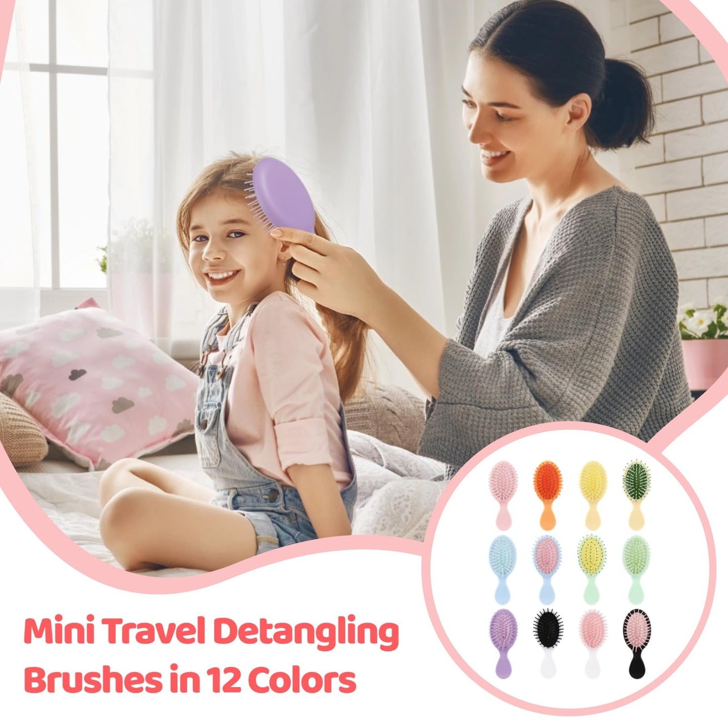24 PCS Mini Wet Hair Brush Bulk, Mini Travel Brushes, Detangling Comb Brushes with Soft Bristles for Wet and Dry Hair, Smoothing Knots with Ease for Most Hair Types