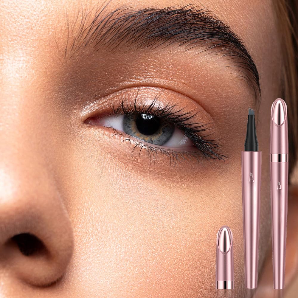 2PCS Waterproof Eyebrow Pen, 4-Tip Eyebrow Pencil Natural Makeup Fine Stroke Magic 3D Microblading Eyebrow Pencils for Women (Dark Brown)