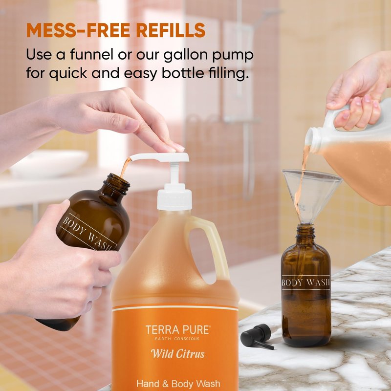 Terra Pure Wild Citrus Gallon Hand & Body Wash – Refill Jug for Hotels, Vacation Rentals, Guest Homes, Spas, Gyms | Bulk Liquid Soap Toiletries | No Color Added | For Sensitive Skin & Daily Use