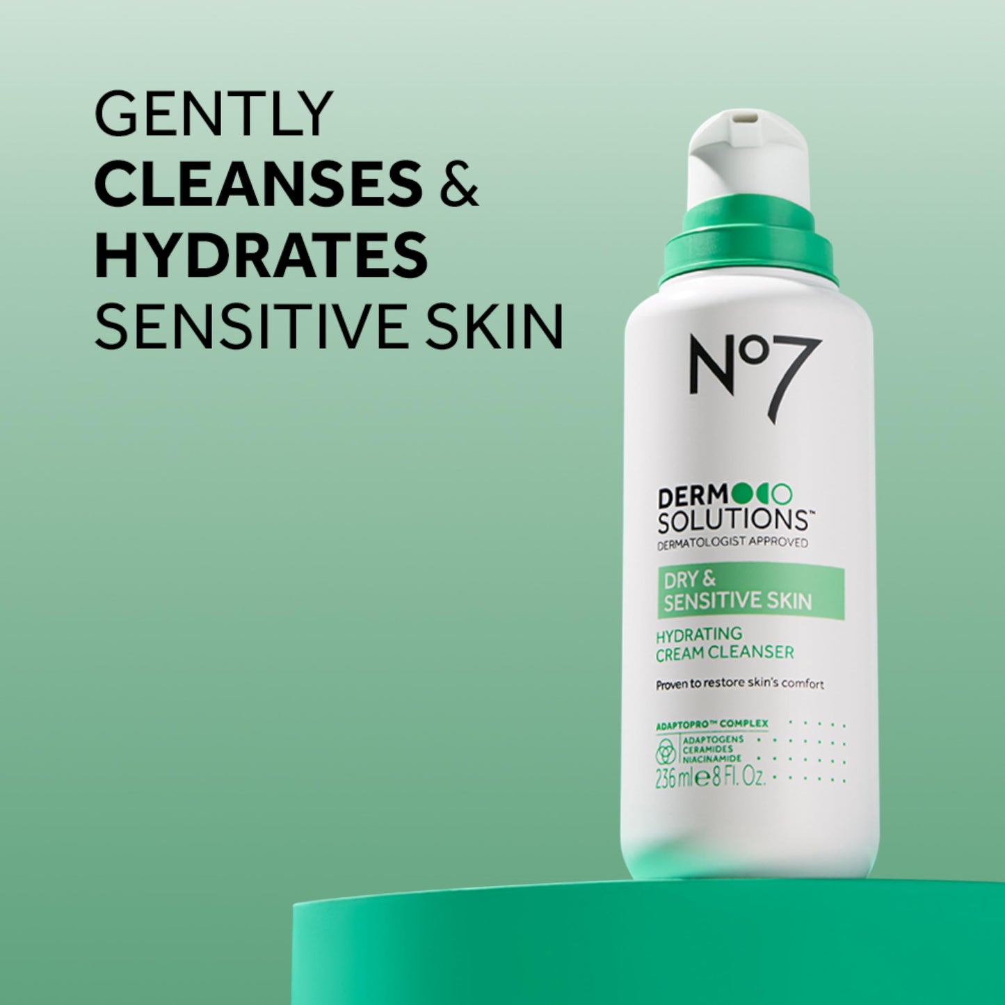 No7 Derm Solutions Hydrating Facial Cleanser - Gentle Cream Face Wash Formulated with Ceramides, Niacinamide & Adaptogens to Help Maintain Skin's Moisture Barrier - For Dry & Sensitive Skin (16 Fl Oz)