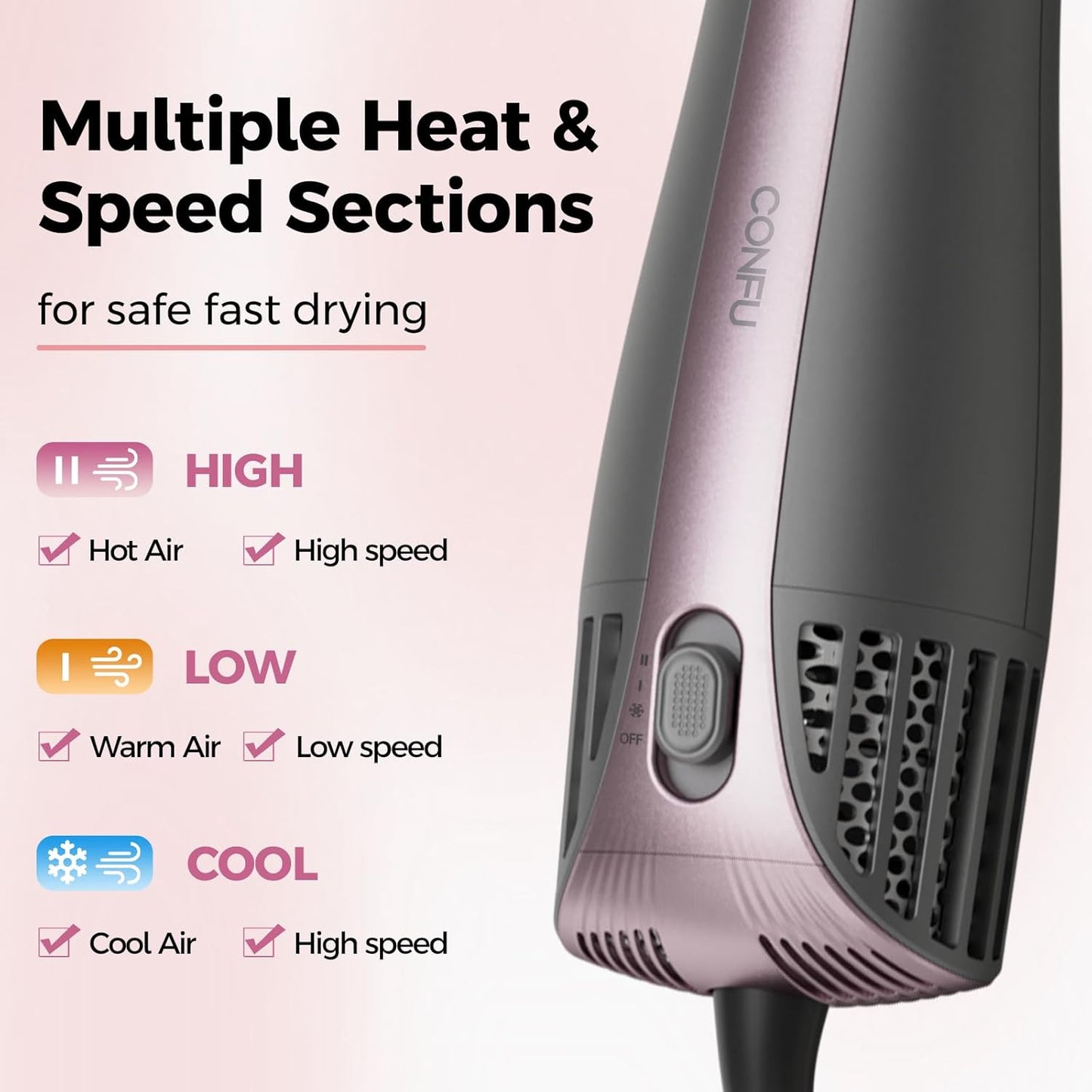 CONFU Blow Dryer Brush - 4-in-1 Hot Air Styling Tool for Frizz-Free Volume | Drying, Straightening, Curling
