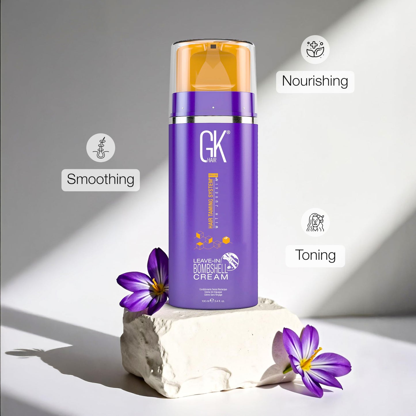 GK HAIR Leave In Bombshell Purple Cream – Purple Leave In Conditioner, Hair Toner for Brassy Hair, Hydrating, Frizz Control for Blonde & Damaged Hair 3.4 Oz