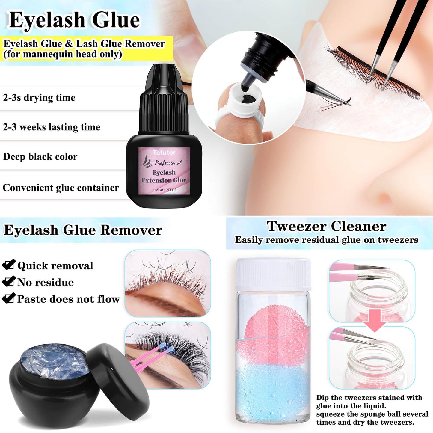 Tetutor Eyelash Extension Kit for Beginners, Professional Lash Training Kit