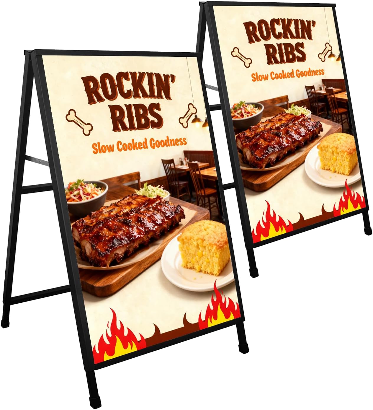 ZCHEN A-Frame Sidewalk Sign - 24x36 Heavy-Duty Metal Sandwich Board for Outdoor Advertising | Double-Sided Display with 2 Corrugated Plastic Posters