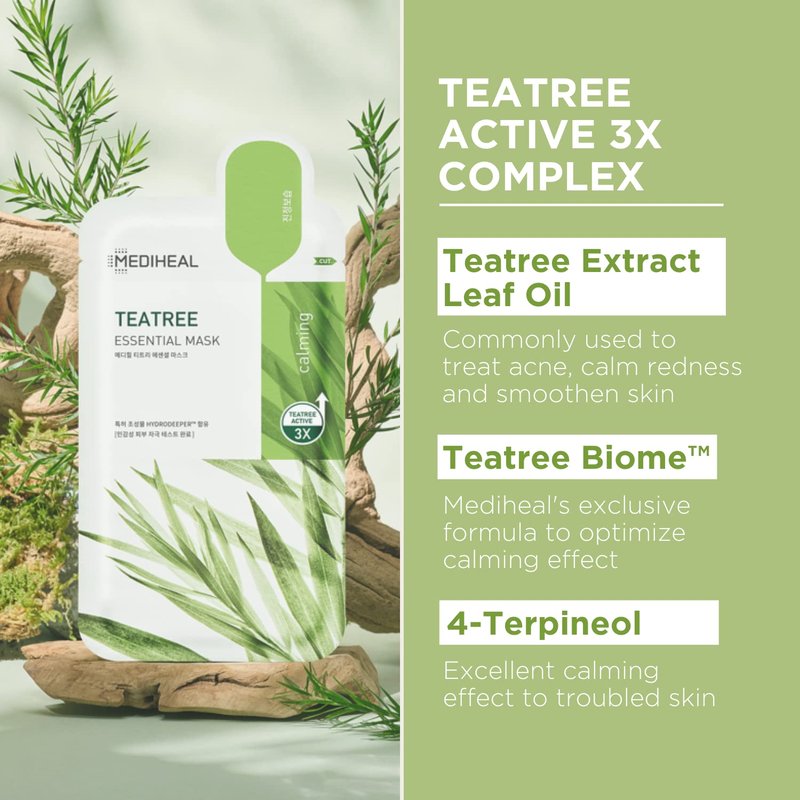 Korean Sheet Mask - Mediheal Collagen & Tea Tree Face Mask | 20 Sheets for Lifting, Firming, Soothing All Skin Types