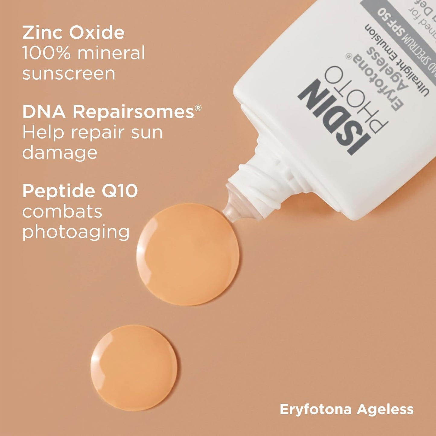 ISDIN Eryfotona Ageless Tinted Mineral Sunscreen SPF 50 - Anti-Aging Face Sunscreen with Zinc Oxide & Vitamin E | Universal Tint, No White Cast
