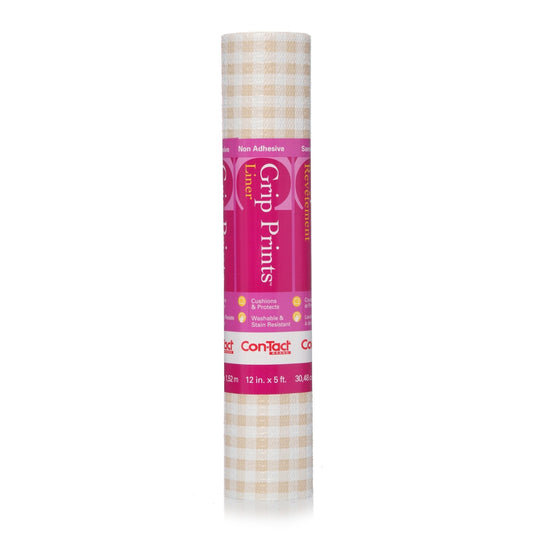 Con-Tact Brand Grip Prints Durable Non-Adhesive Non-Slip Shelf and Drawer Liner, 12'' x 5', Khaki Plaid