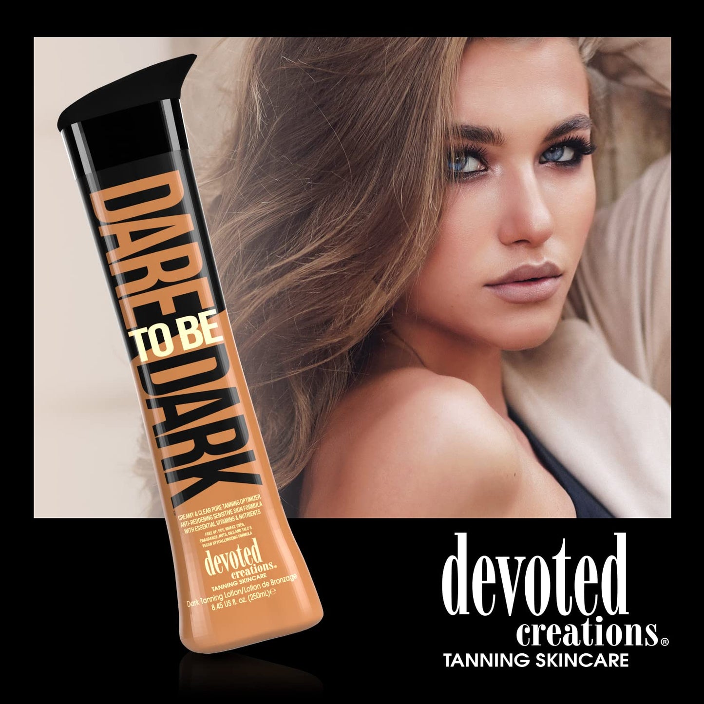 Devoted Creations Dare to be Dark Tanning Lotion – Creamy and Clear Pure Tanning Optimizer, Anti-Reddening, Sensitive Skin Formula with Essential Vitamins and Nutrients – 8.45 oz.