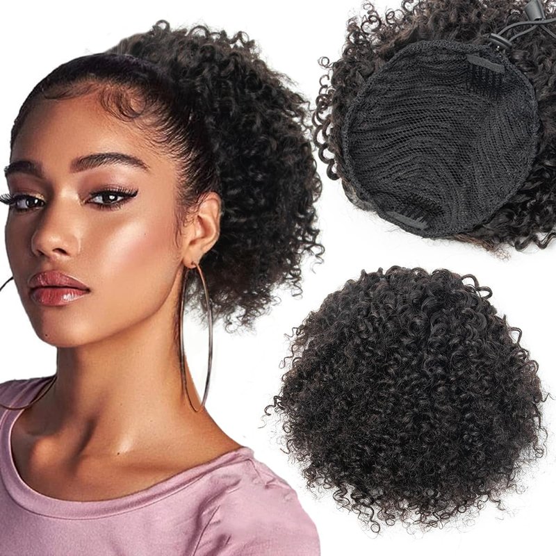 Drawstring Ponytail Human Hair - 4C Kinky Curly Extension for Black Women | 8 Inch Natural Volume & Length