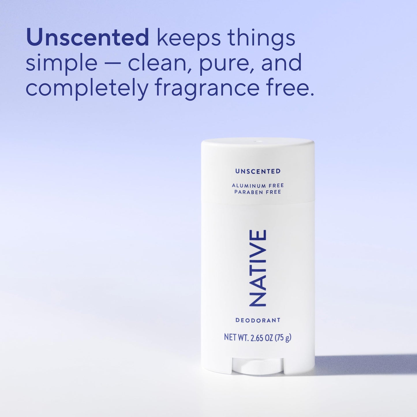 Native Deodorant Contains Naturally Derived Ingredients, 72 Hour Odor Control, Deodorant for Women and Men, Aluminum Free, Unscented 2.65oz