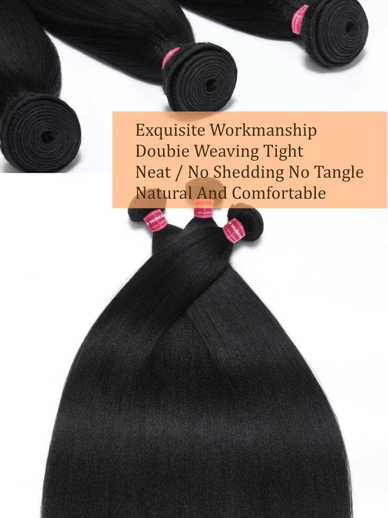 Julia Hair 12A Yaki Straight Human Hair 1 Bundles 12 Inch Unprocessed Virgin Real Human Hair Weave Extensions for Women Clip in Kinky Straight Human Hair Bundles Natural Black