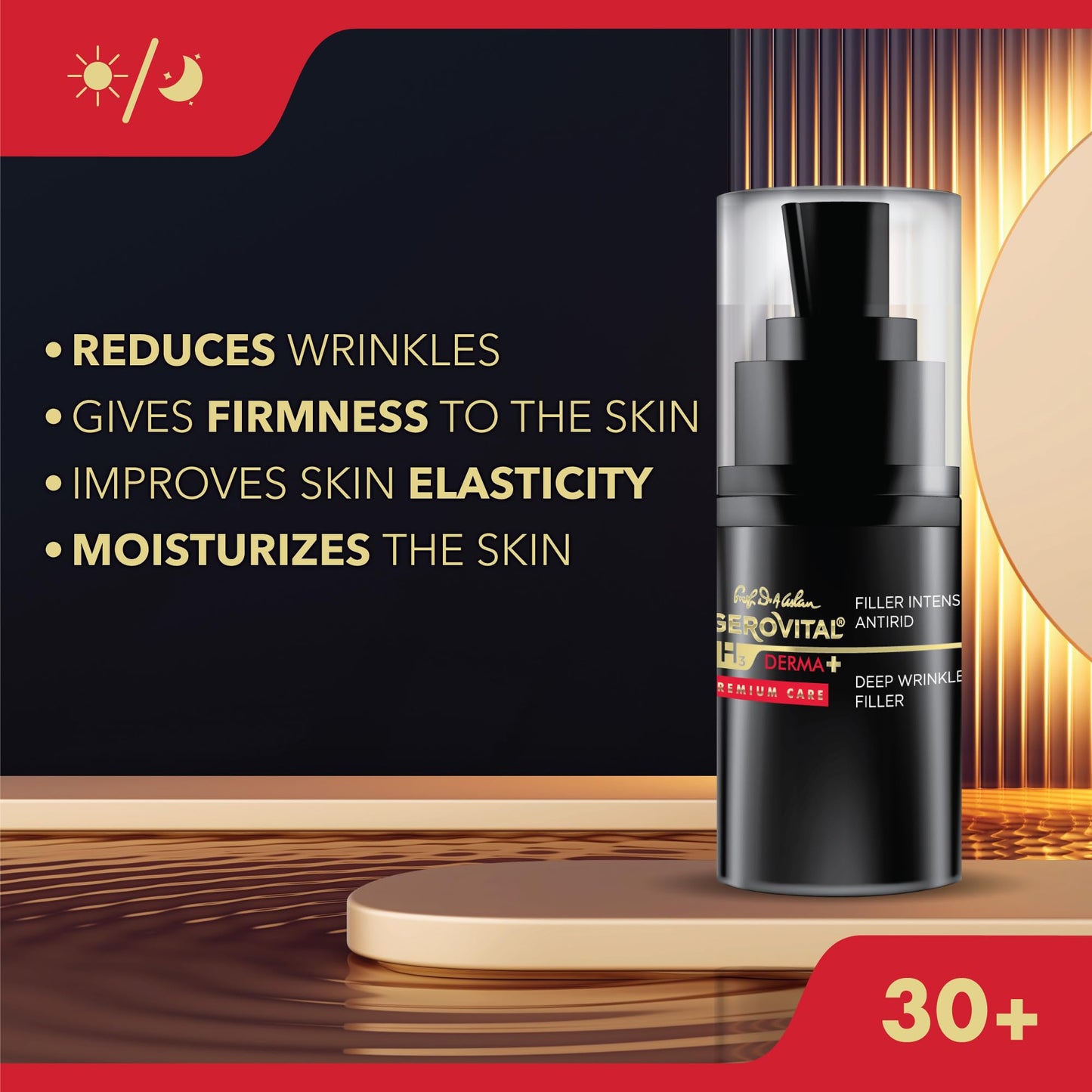 Gerovital H3 DERMA+ PREMIUM CARE Smoothing Face Serum – Hydrating and Firming Formula for Mature Skin, 15ml