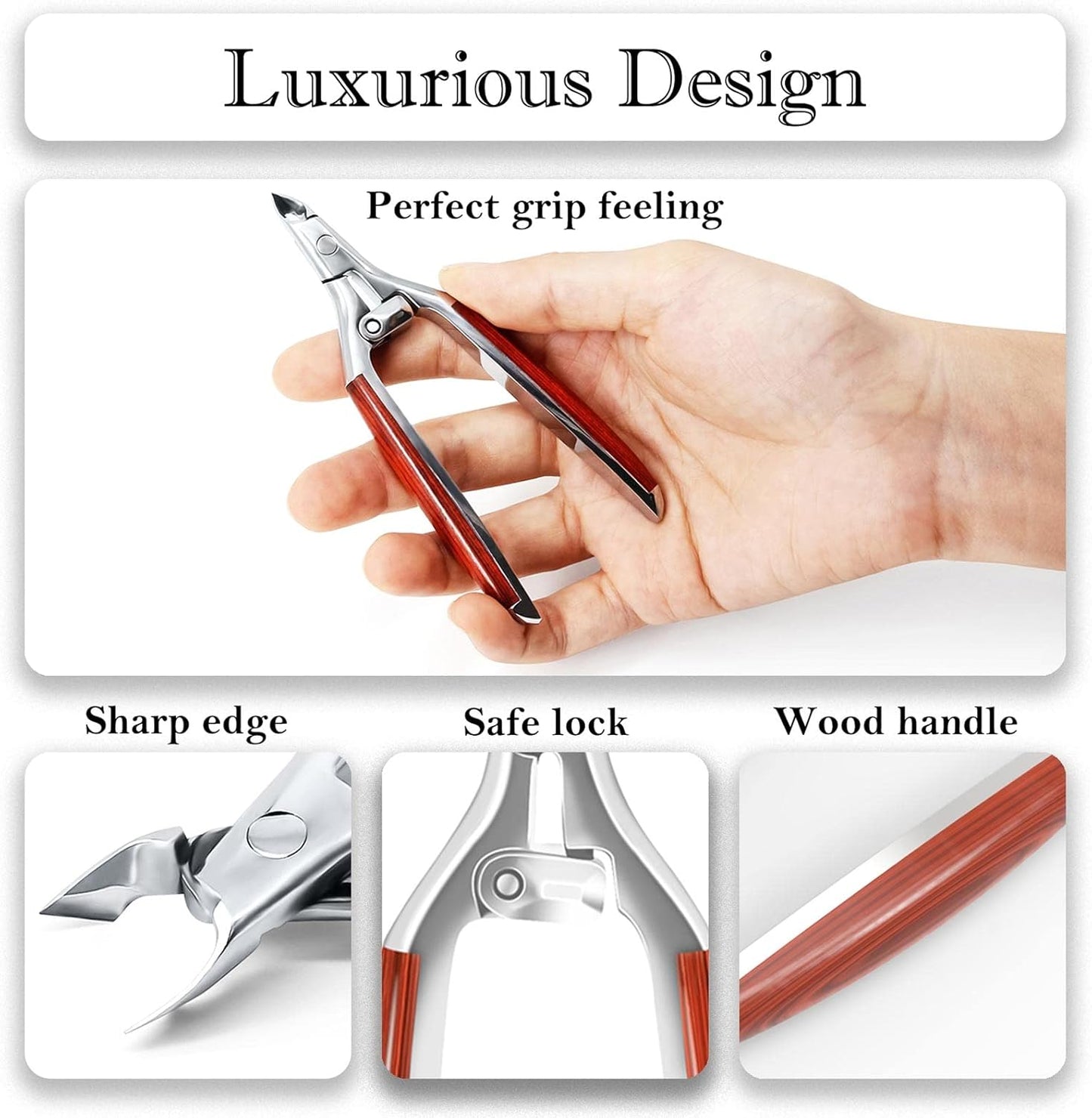 Professional Cuticle Nippers - Luxurious Wooden Handle Cuticle Trimmer | Stainless Steel for Manicure & Pedicure