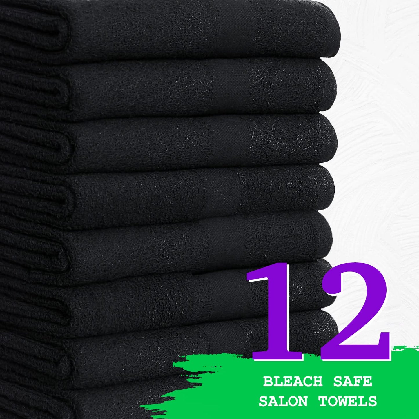 GREEN LIFESTYLE Black Microfiber Bleach Safe Towel Bulk Sets, Premium Spa Quality, Super Soft and Absorbent for Gym, Pool, Spa, Salon and Home (12 Pack)