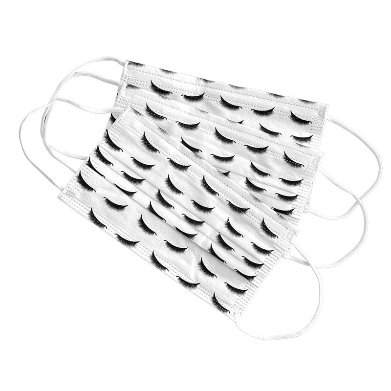 Volume Lash Print Disposable Face Mask | 50 Pack | Lash Eyelash Pattern Printed 3D Volume Design for Lash Care Artist Technician