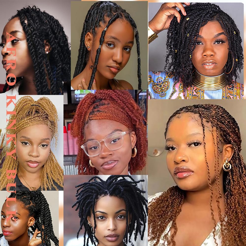 Afro Kinkys Bulk Human Hair,Red,50g,braiding Human hair for Twist, Repaid Locs, Dreadlocks,Afro Kinky Bulk Human hair Extension for black women(12",1pack,red)