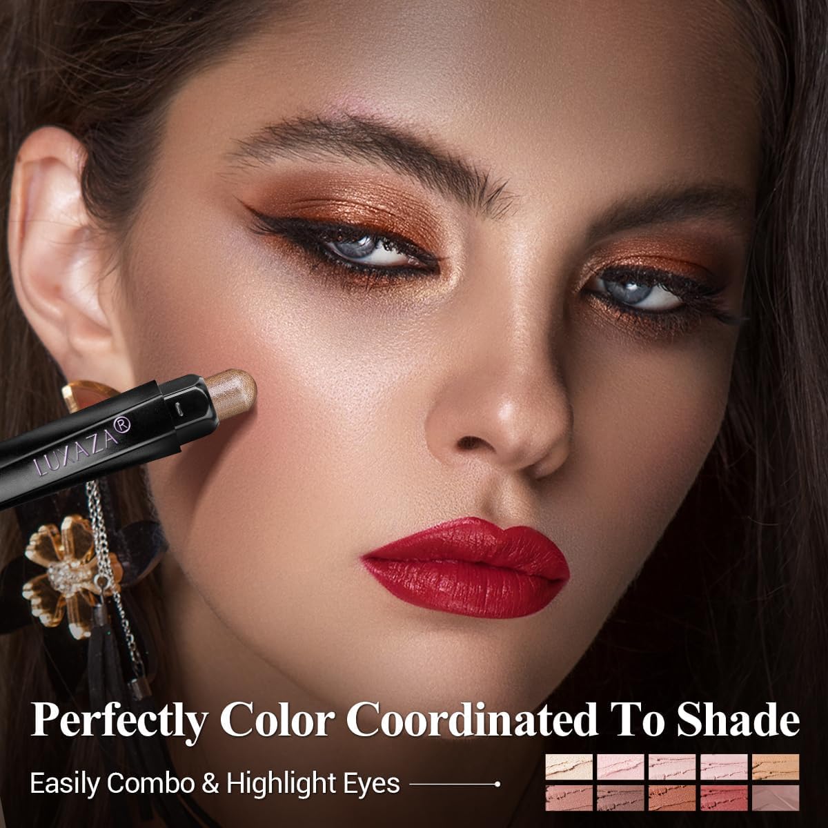 LUXAZA PRO Brown Eyeshadow Stick Makeup Set 10PCS, Neutral Shimmer And Matte Cream Eye Shadow Palette, Metallic Bronze Smoky Eyeliner Brightener Crayon Pencil Kit, Ideal Gift for Women -Love's Gifts