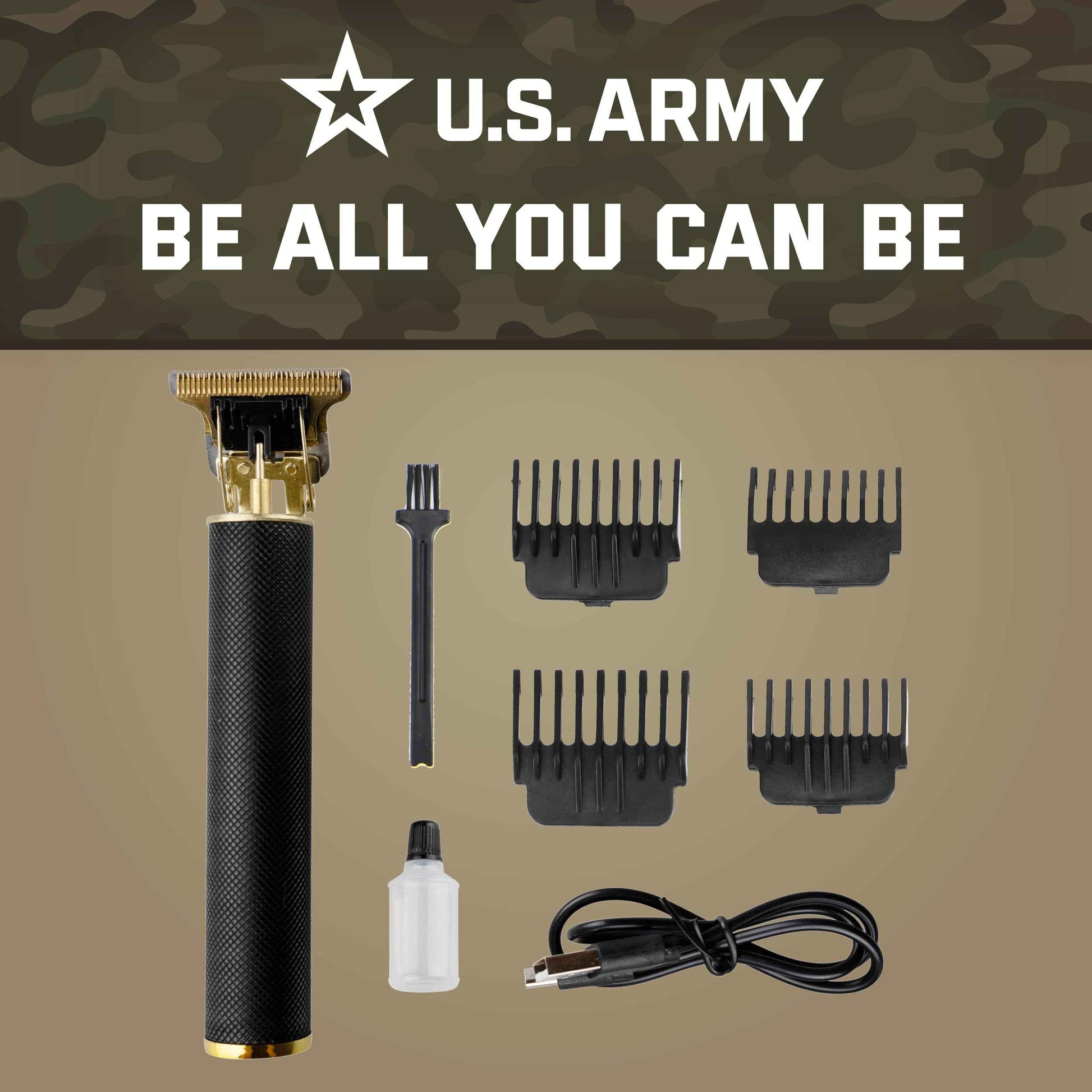 U.S. Army Electric Razor for Men, Hair and Beard Trimmer, T-Blade Clippers, Cordless Rechargeable Shaver with 4 Guide Combs