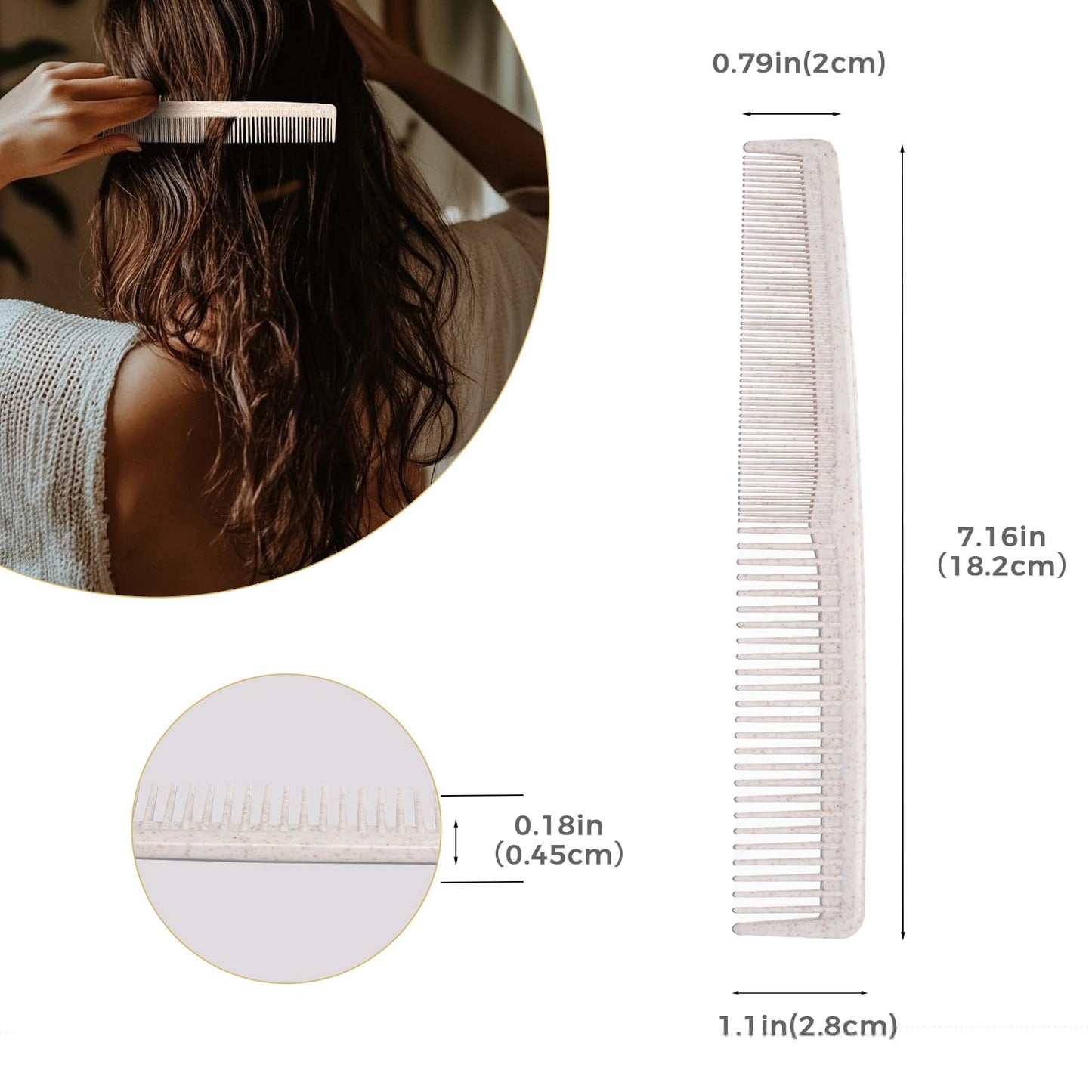 100-Pack Dual-Textured Wheat Straw Hair Combs Bulk, Individually Wrapped Combs for Women, Men & Kids, Disposable Wide Fine Tooth Comb for Styling, Hotels, Airbnbs, Travel & Salons