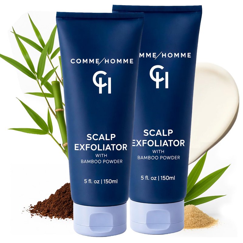 Comme Homme Scalp Exfoliator for Bald Men – Pre-Shave Scalp Scrub with Bamboo Stem Powder, Glycolic Acid, Aloe Leaf Juice & Caffeine – Removes Dead Skin Cells & Impurities – 5 fl oz/150 ml (Pack of 2)